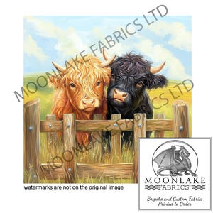 Highland Cow Calves 100% Natural Cotton or 290gsm thick soft Polyester Fabric Panel Squares