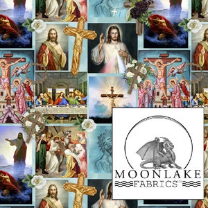Jesus & religiöse Ikonen, Rapport 100% hochwertige Baumwolle Popeline Stoff * Exklusiv * Größe: 111,39cm breit (44 Zoll)