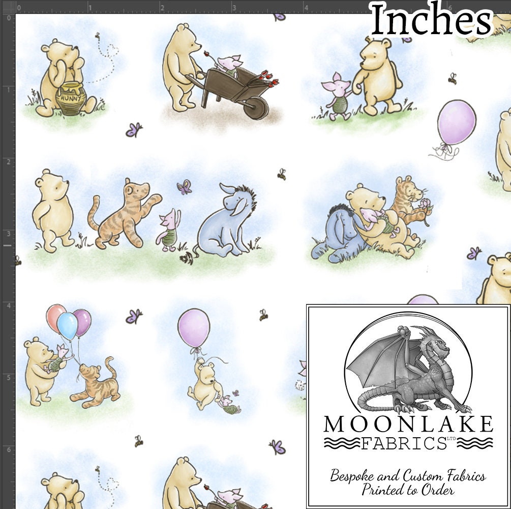 Pooh Bear and Friends Repeat Pattern 100% Cotton 130gsm Sewing Fabric -  Size: 111.39cm wide (44 inches)