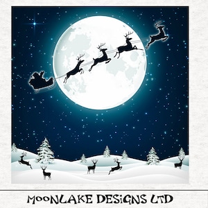 Santa Moon | Father Christmas, Winter Holiday, Fabric Craft Panels in 100% Cotton or Polyester