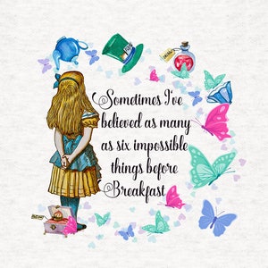 Alice Wonderlandsix onmogelijke dingen Ambachtelijke panelen van stof 100% katoen of polyester