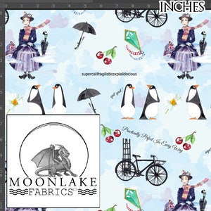 Tessuto di cotone di qualità 100% acquerello di Mary Poppins **Esclusivo** Dimensioni: 111,39 cm di larghezza (44 pollici)