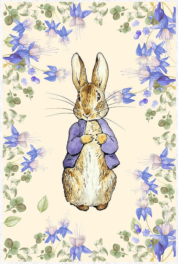 Peter Rabbit, Purple Blend On Creamish Background, 40cmx60cm, super soft fabric/upholstery/cushion/sewing Panel