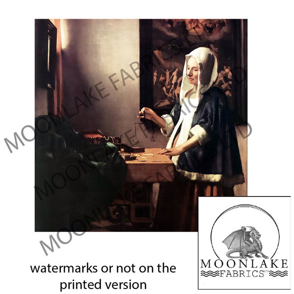 Woman holding a balance Vermeer 100% Light Quality Cotton 230gsm or Thick Soft 290gsm Polyester