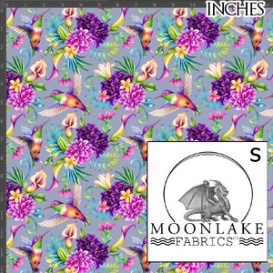Hummingbird and Flowers Repeat 100% Quality Cotton Poplin Fabric - Size ...