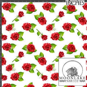 Rode roos digitale print 100% katoen, popeline (130 gsm) *exclusief* Afmeting: 111,39 cm breed (44 inch)