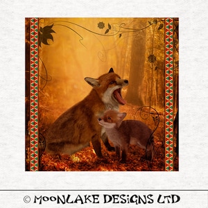 Fox, Fantasy art Illustration of a Fox in the forest, Fabric Panel | Sewing | Craft | Printed Fabric Panels.