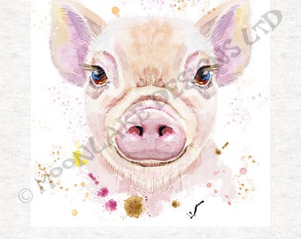 Pig cute watercolor splatter,   square Panel |Fabric Craft Panels 100% Cotton or Polyester