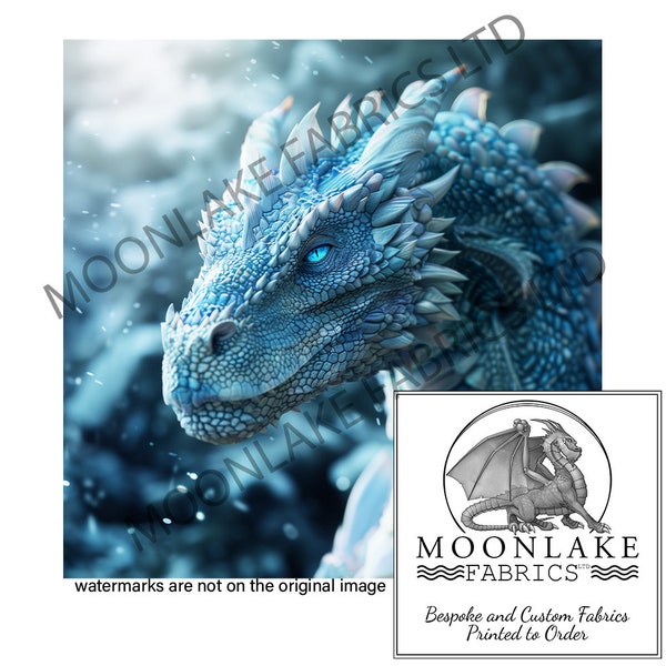 Dragon Blue "Tarasque" The Winter Dragon - Fabric Craft Panels in 100% Cotton or Polyester