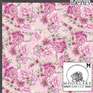 Fiore rosa floreale 100% cotone leggero di qualità 130 g/m² *esclusivo* Dimensioni: 111,39 cm di larghezza (44 pollici)