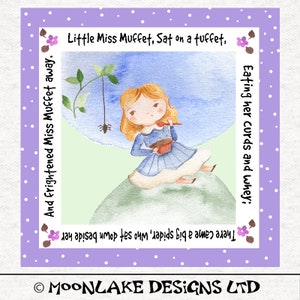 Little Miss Muffet Nursery Rhyme Fabric Craft Panels in 100% Cotton or Polyester image 1