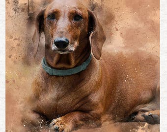 Perro salchicha, salpicaduras de acuarela / Acolchado / Costura / Manualidades / Paneles de tela estampados