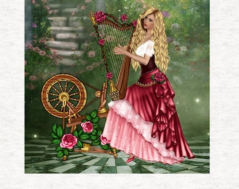 Celtic Harp Player,  | Fabric Craft Panels in 100% Cotton or Polyester