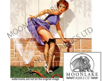 Vintage „The Sprinkler”, panele z tkaniny Pin Up Female, 100% bawełna lub poliester
