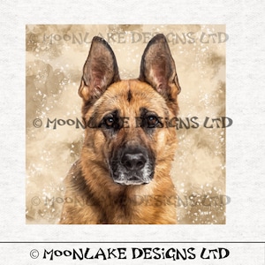 Light Alsatian / German Shepherd Dog portrait Fabric Panel Craft Panels in 100% Cotton or Polyester