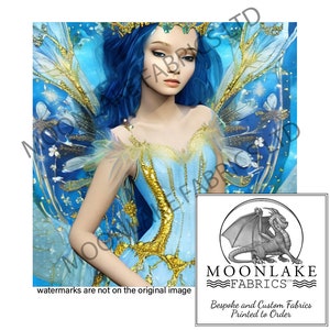 Fantasy Fairy Art In Blue 100% Natural Cotton or 290gsm thick soft Polyester