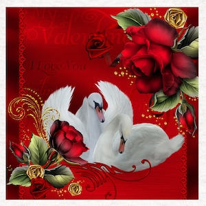 Valentinstag Schwäne, Stoff Handwerk Panels 100 % Baumwolle oder Polyester