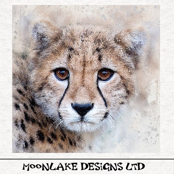 Cheetah Watercolour Grunge Fabric Craft Panels in 100% Cotton or Polyester