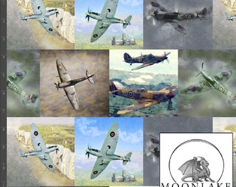 WW2 Planes, Spitfires Avro Lancaster Hurricanes 100% Light Quality Cotton 130gsm Poplin *exclusive* Size: 111.39cm wide (44 inches)
