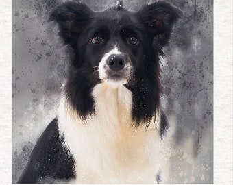 Border Collie Dog (A), Aquarel Stof Craft Panelen in 100% Katoen of Polyester