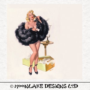 Vintage Pin-Up-Girl, Hat box,   On The Telephone | | Sewing | Craft | Printed Fabric Panels -  100% polyester washable