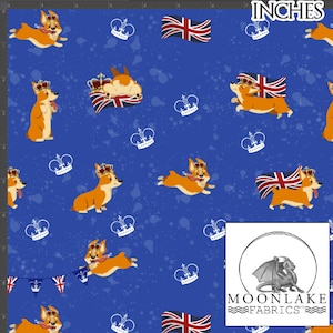 Corgi Crowns And Union Jacks 100% Quality Cotton Poplin Fabric *Exclusive* jubilee