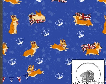 Corgi Crowns And Union Jacks 100% Quality Cotton Poplin Fabric *Exclusive* jubilee