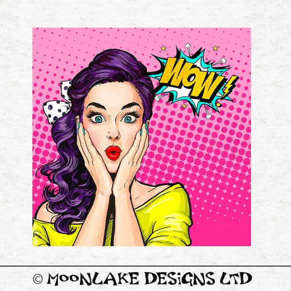 Pop art female, trendy art,  Fabric Craft Panels in 100% Light Cotton or 290 gsm Polyester