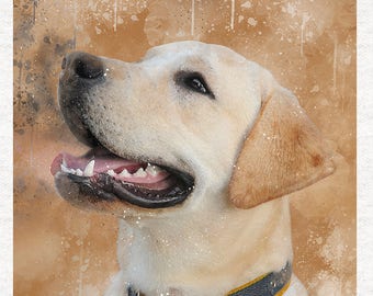 Golden Labrador, Watercolour Print Fabric  | Quilting | Sewing | Craft | Printed Fabric Panels -  | 8x8 inch, 12x12 inch