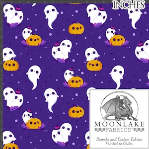 Halloween Ghosts and Pumpkins Cute 100% Cotton 130gsm Sewing Fabric Size: 111.39cm wide (44 inches)