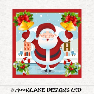 Father Christmas with bells and candy canes,  Fabric Craft Panels in 100% Cotton or Polyester