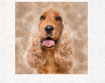 Cocker Spaniel, salpicaduras de acuarela grunge / Acolchado / Costura / Manualidades / Paneles de tela estampados