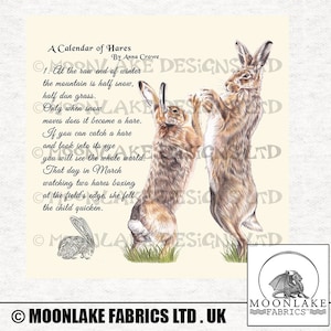Hasen mit Gedicht von Anna Crowe Stoff Bastelplatte Quadratisch aus 100% Baumwolle oder Polyester - Nur als Set verkauft