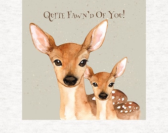 Deer and baby. Fawn'd of you, Fabric Craft Panels 100% Cotton or Polyester
