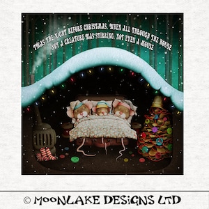 Twas the night before Christmas, Mouse Christmas Family  | Upholstery | Sewing | Craft | Printed Fabric Panels