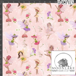 Floral Flower Fairy Children's Fabric 100% Cotton 130gsm Poplin Size: 111.39cm wide (44 inches)