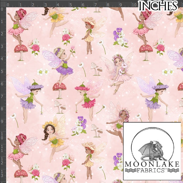 Floral Flower Fairy Children's Fabric 100% Cotton 130gsm Poplin Size: 111.39cm wide (44 inches)