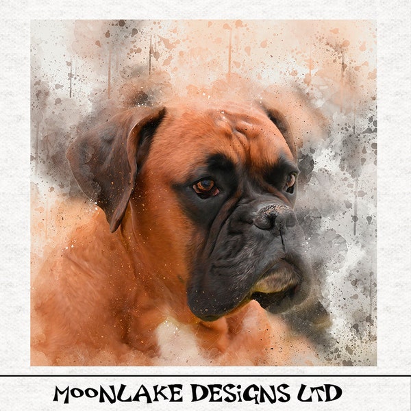 Boxer Dog, Splatter Grunge Fabric Craft Panels in 100% Cotton or Polyester