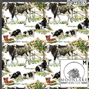 Cows and Apples 100% Light Quality Cotton 130gsm -Fabric - Size: 111.39cm wide (44 inches)