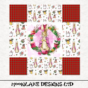 Beatrix Potter, Flopsy Tartan Corners | Upholstery | Sewing | Craft | Printed Fabric Panels  | 8x8, 12x12, 16x16 - 21x21&quot;