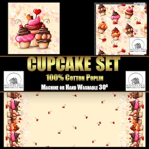 Cupcake Metres, Double Border or Panel Squares, Craft Fabric 100% Cotton Poplin - Exclusive