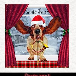 Basset Hound, Santa Paws Fabric Craft Panelen in 100% Katoen of Polyester