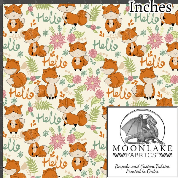 Fox Hello Repeat Pattern 100% Cotton 130gsm Sewing Fabric -  Size: 111.39cm wide (44 inches)