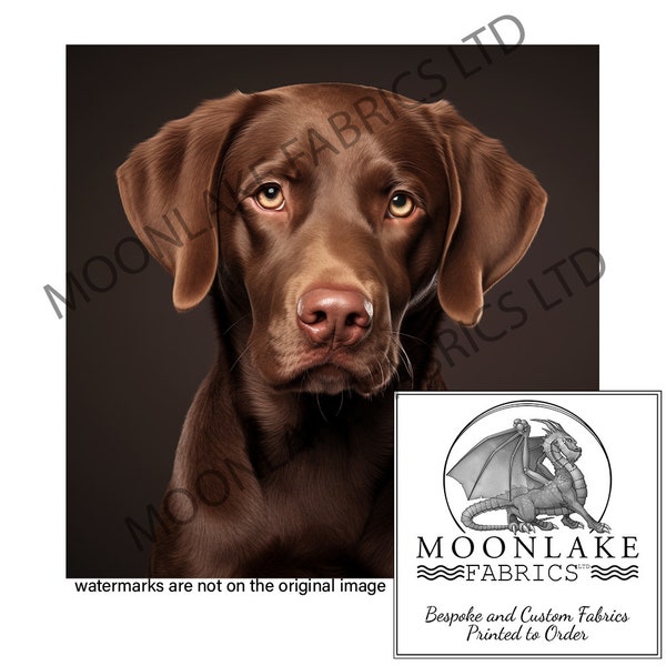 Chocolate Labrador Retriever Portrait Fabric Craft Panels in 100% Cotton or Polyester