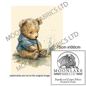 75x100cm + Other Sizes  Teddy in a Blue Coat Fabric Panel in 100% Light Quality Cotton or 290gsm Thick Soft Polyester