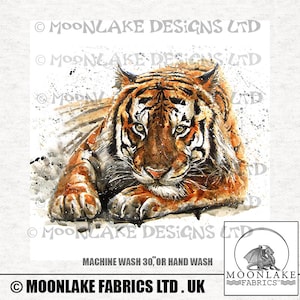 Tiger Watercolor Splatter Grunge  Fabric Craft Panels in 100% Cotton or Polyester
