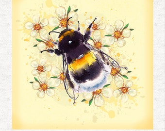 Bee and flowers,yellow background. |Fabric Craft Panels 100% Cotton or Polyester