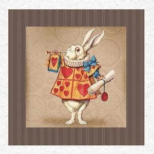 Alice  wonderland, Trumpet White Rabbit Grunge Background Craft Panels in 100% Cotton or Polyester