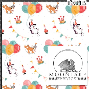 Birthday Dogs Fabric 100% Cotton 130gsm -Size: 111.39cm wide (44 inches)