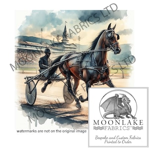 Horse Harness Racing Vintage Style Feathered Edge Fabric Craft Panels in 100% Cotton or Polyester